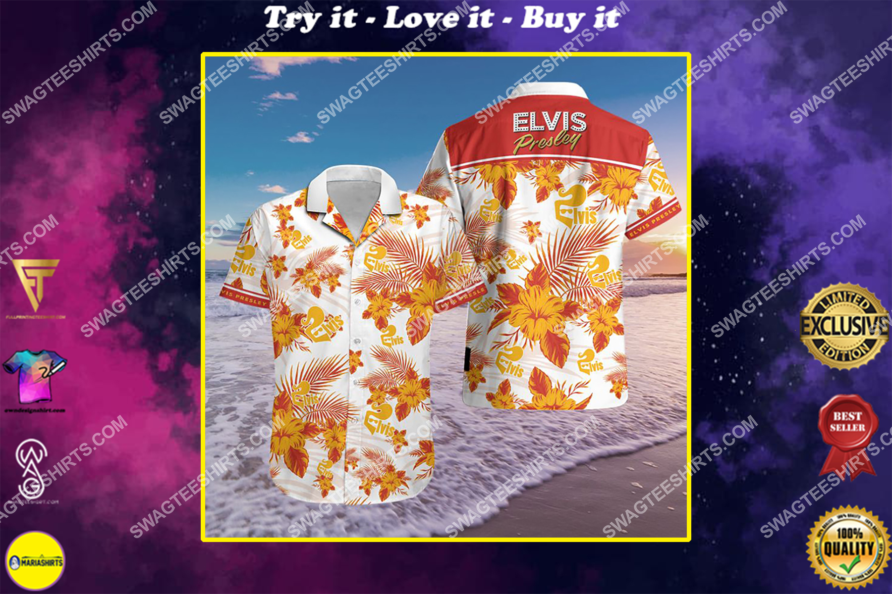elvis presley singer all over print hawaiian shirt