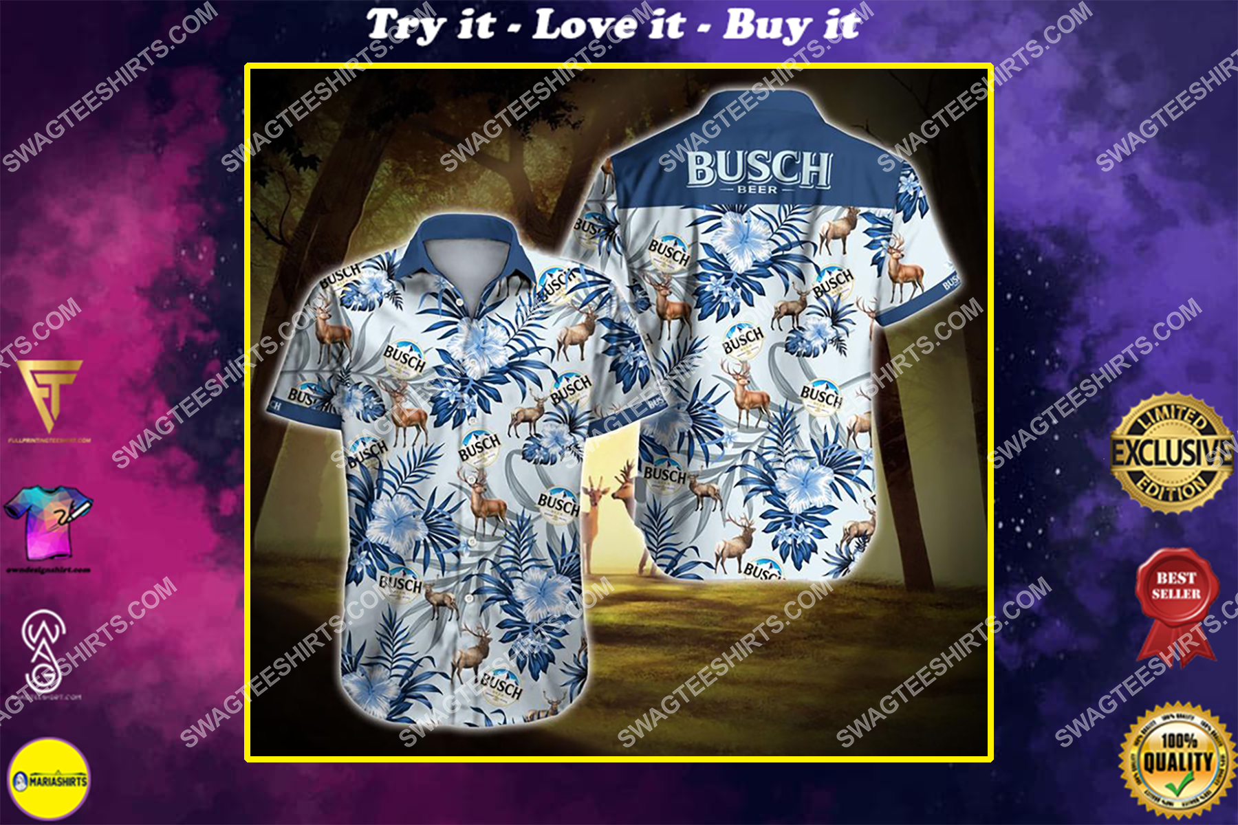 the busch beer tropical all over print hawaiian shirt