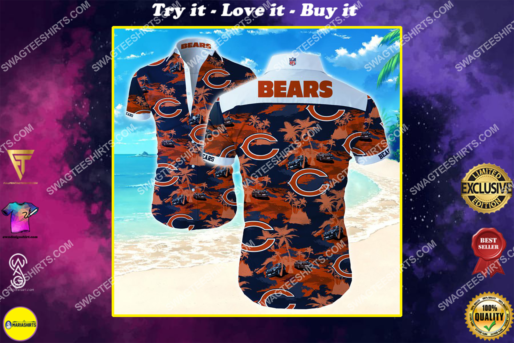 the chicago bears football team summer hawaiian shirt