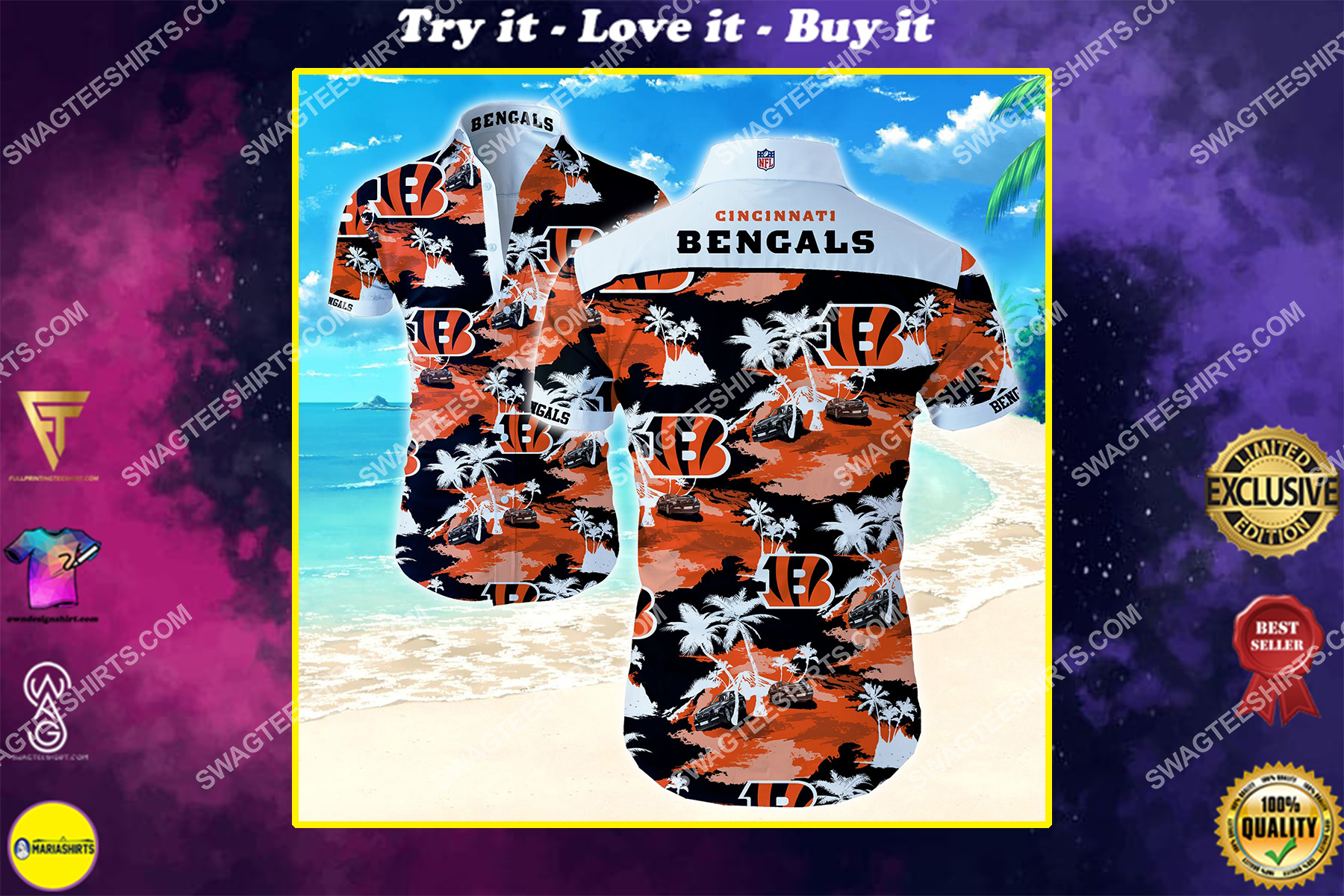 tropical Cincinnati Bengals football team summer hawaiian shirt