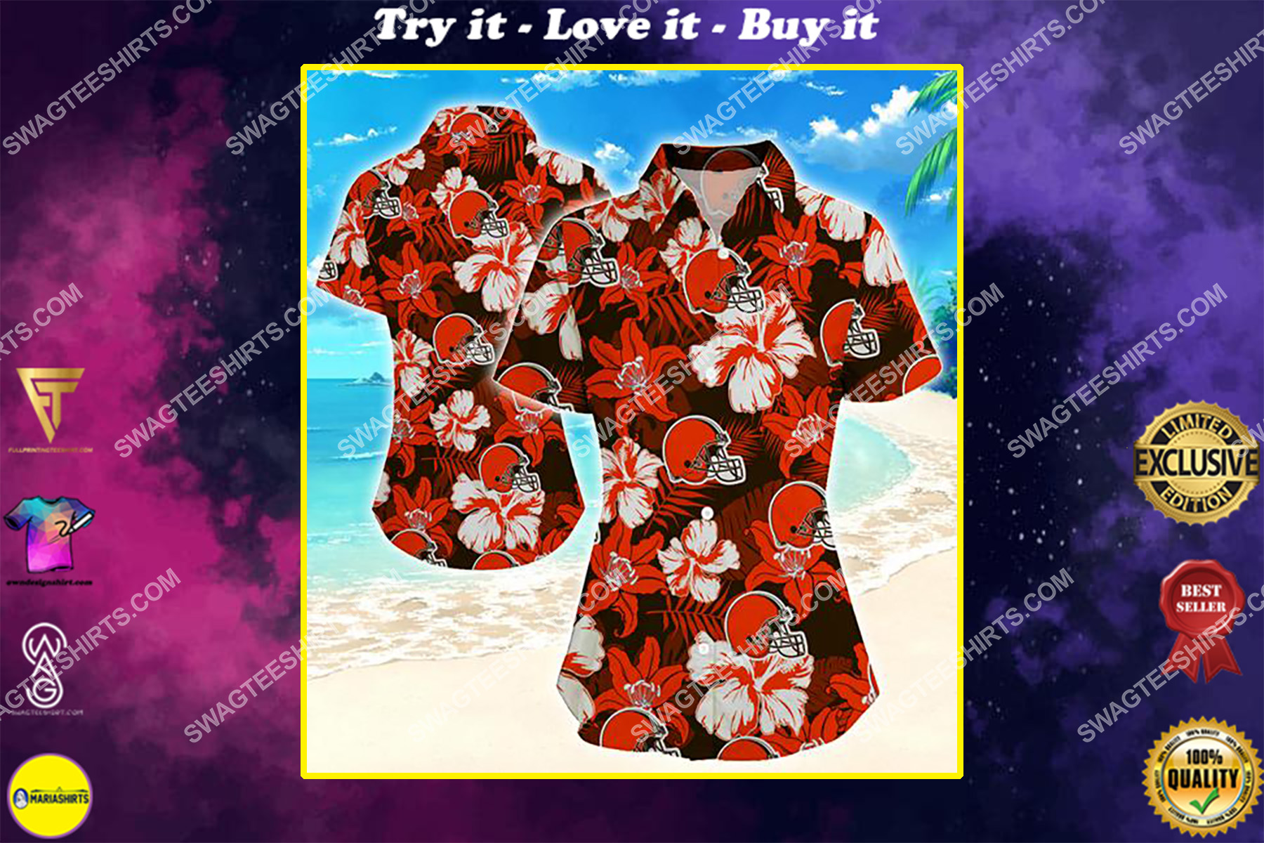 tropical flower and cleveland browns summer hawaiian shirt