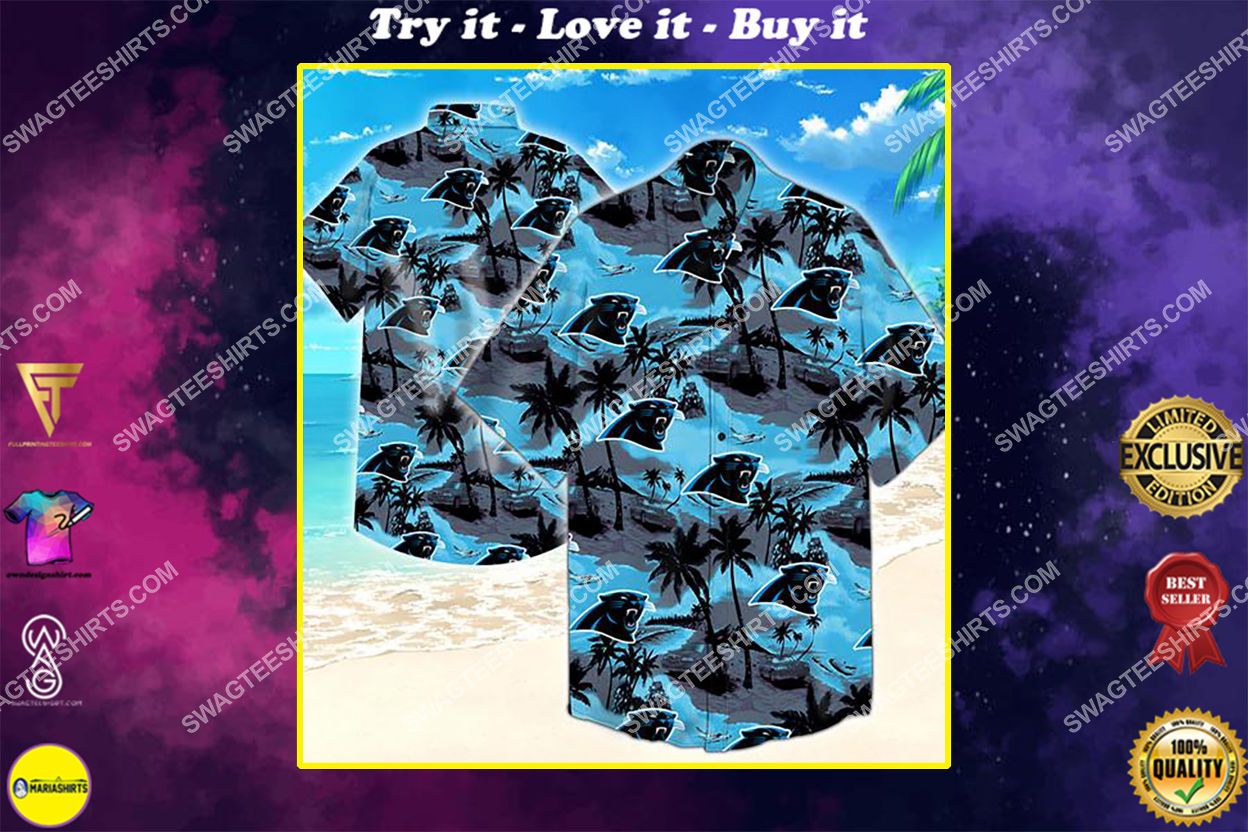 tropical flower carolina panthers team summer hawaiian shirt
