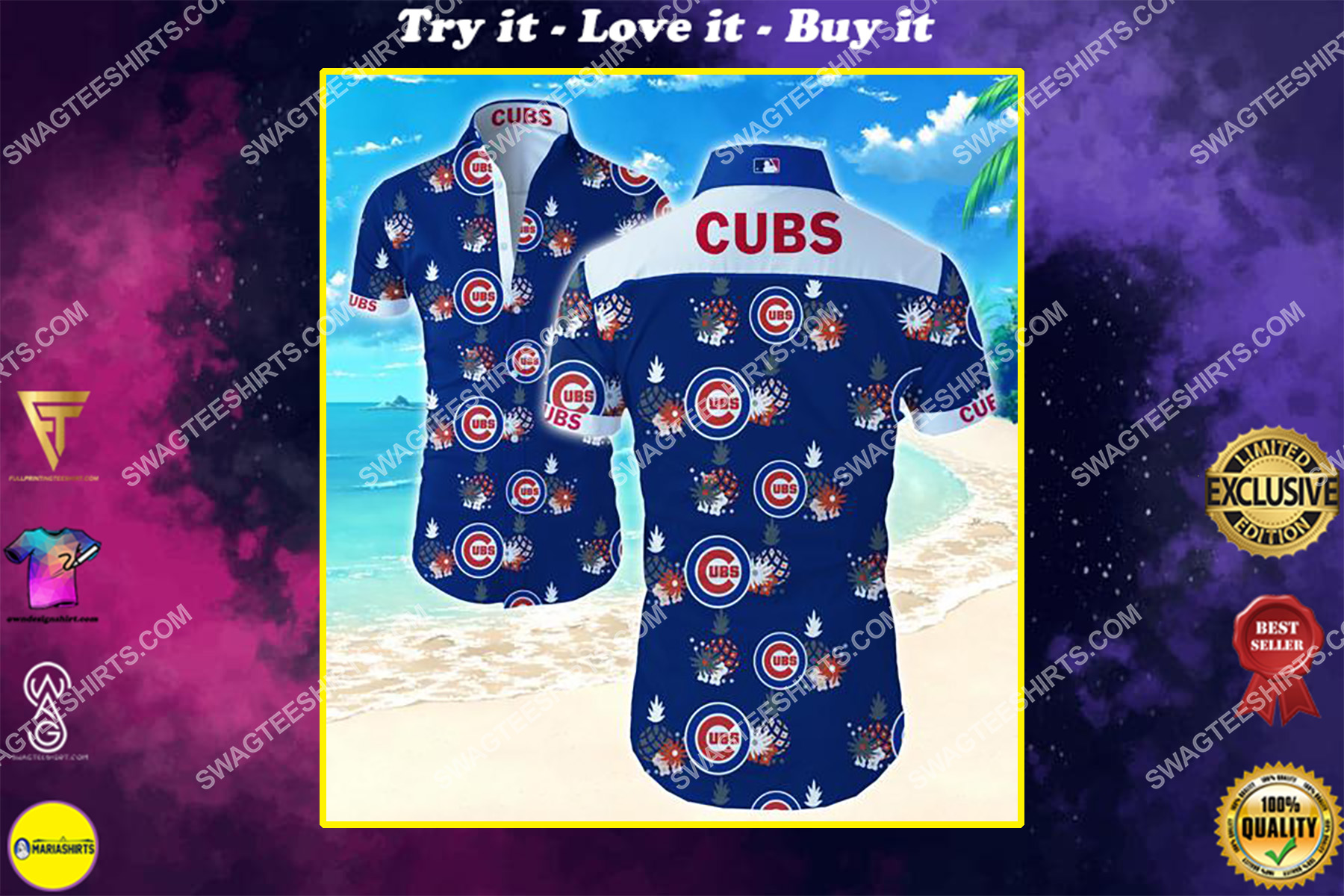 tropical flower chicago cubs team summer hawaiian shirt