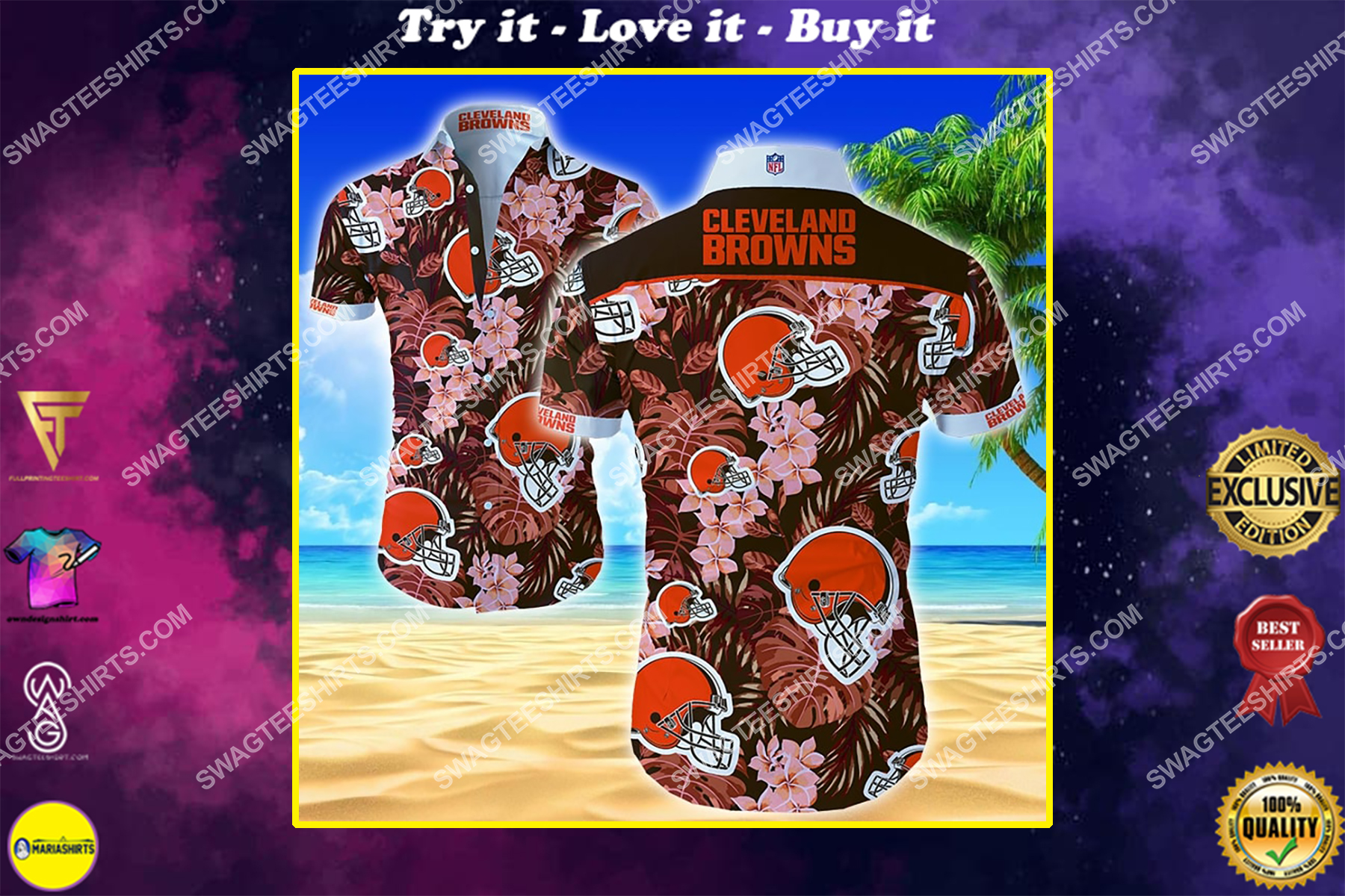 tropical flower cleveland browns team summer hawaiian shirt