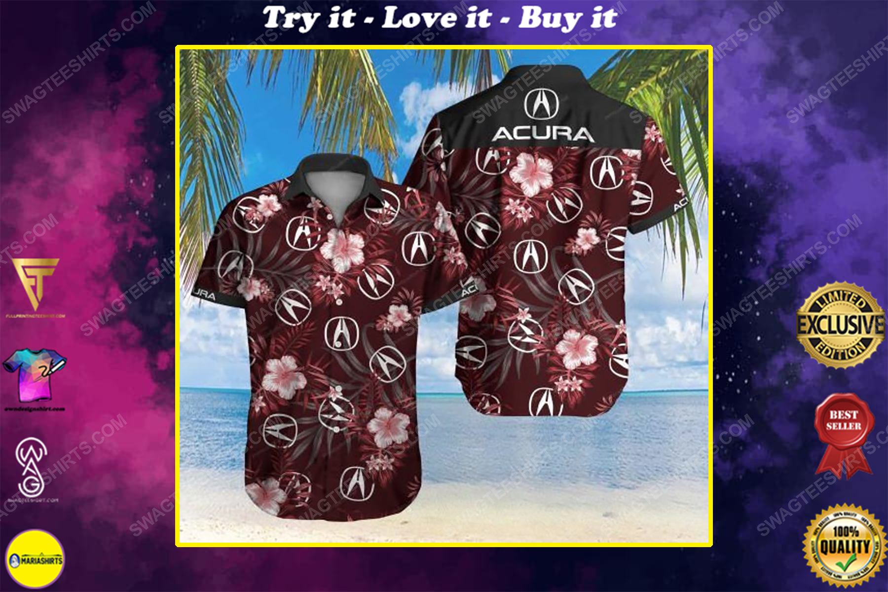 Floral acura car summer vacation hawaiian shirt