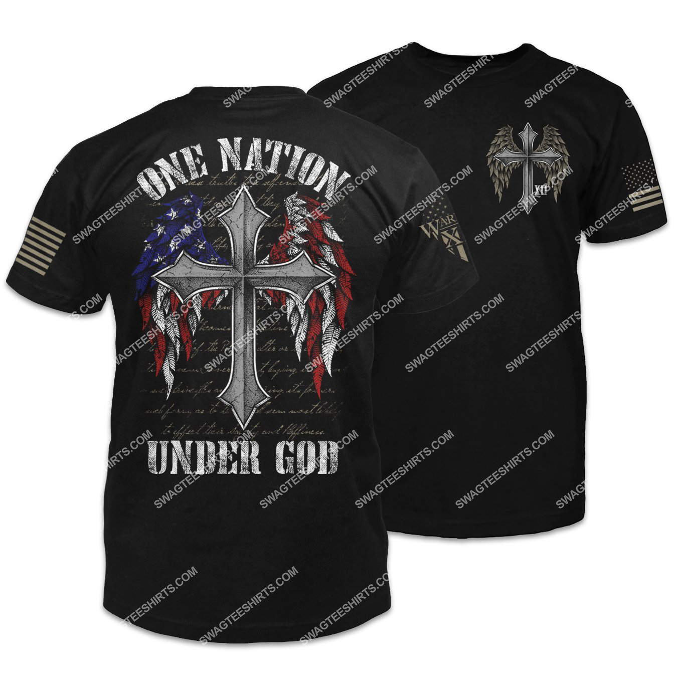 american flag cross one nation under God shirt 2(1) - Copy