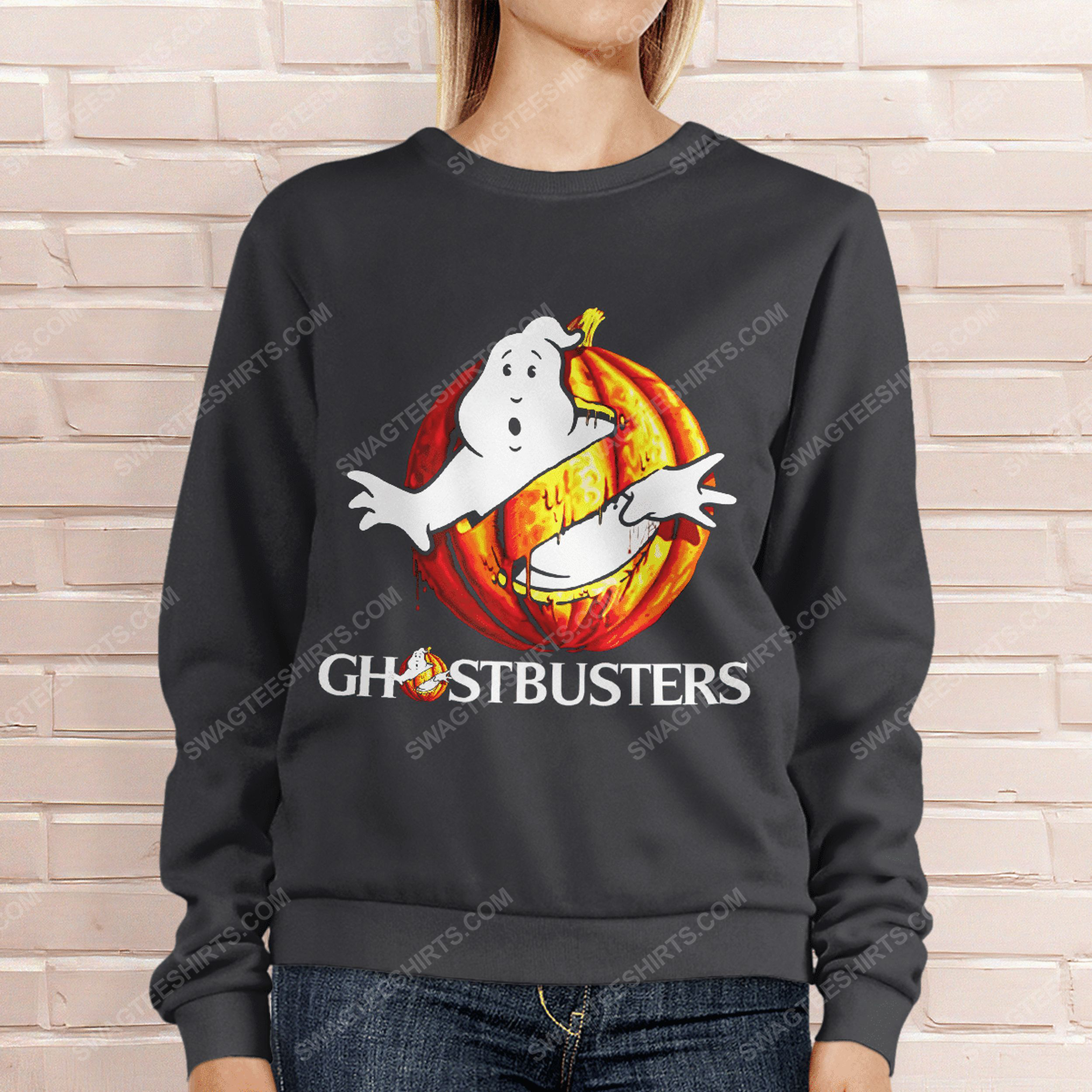 Ghostbusters with halloween pumpkin sweatshirt 1(1)