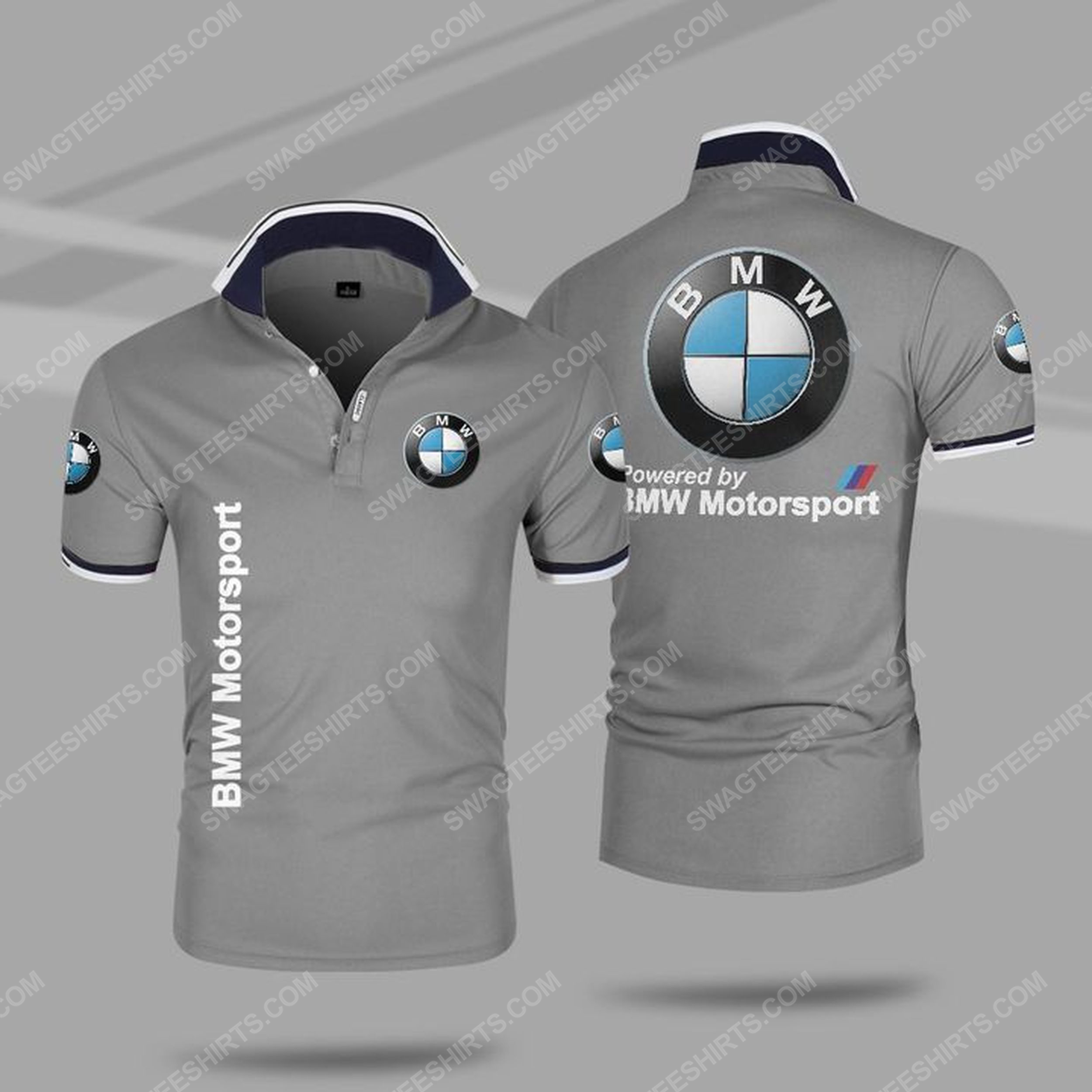 Powered by bmw motorsport all over print polo shirt - gray 1
