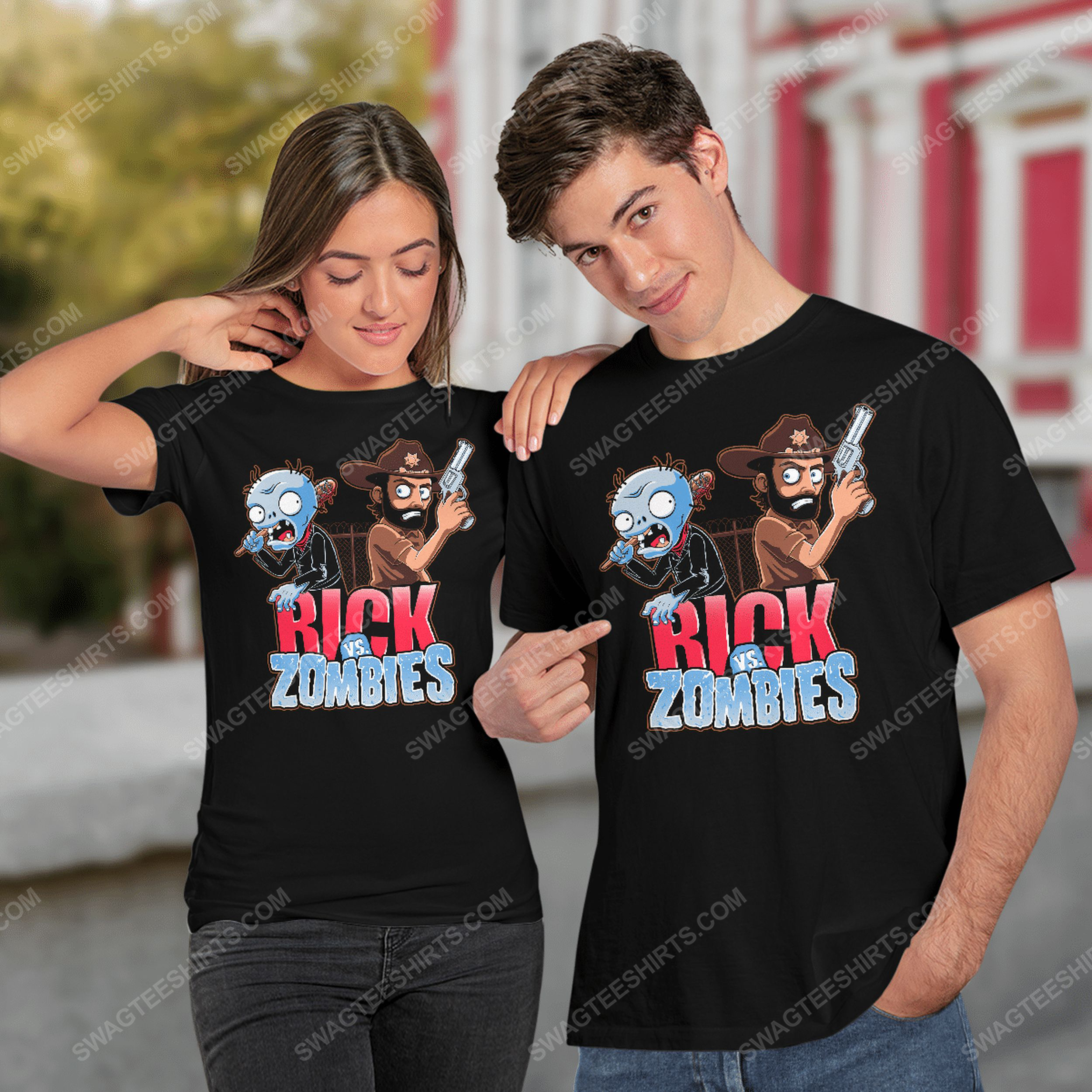 Rick vs zombies rick and morty tv show tshirt(1)