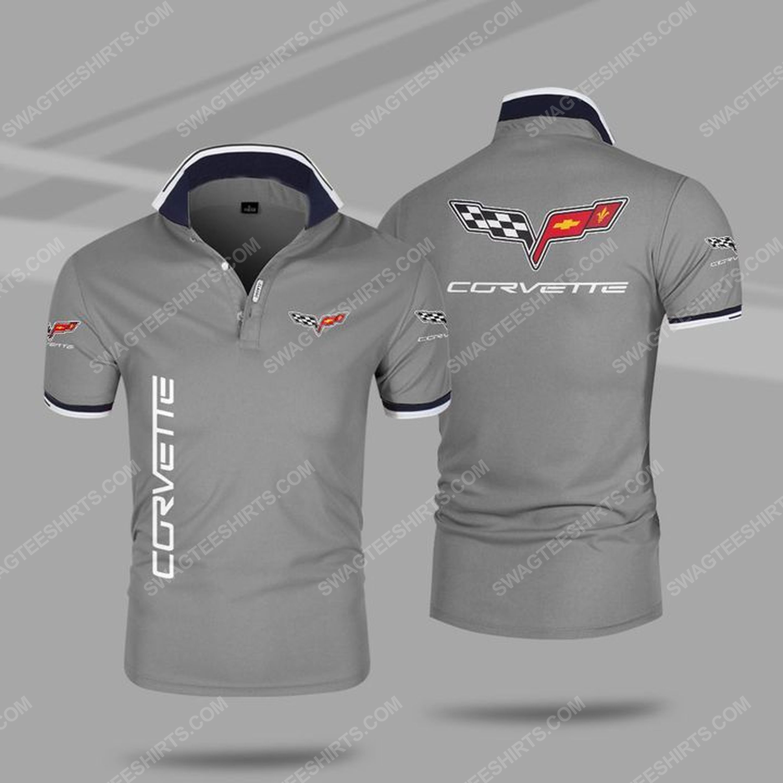 The chevrolet corvette symbol all over print polo shirt - gray 1