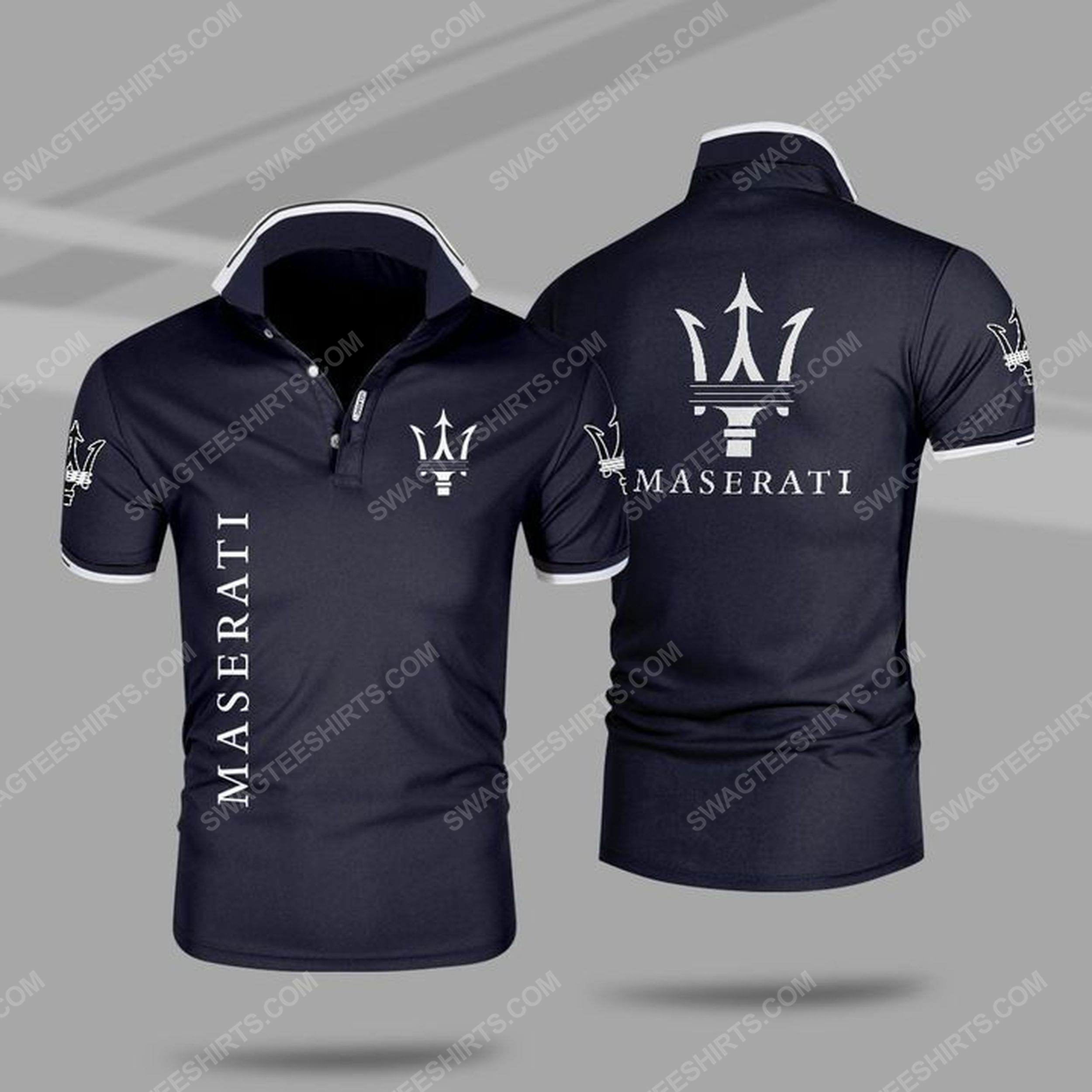 The maserati luxury car all over print polo shirt - navy 1