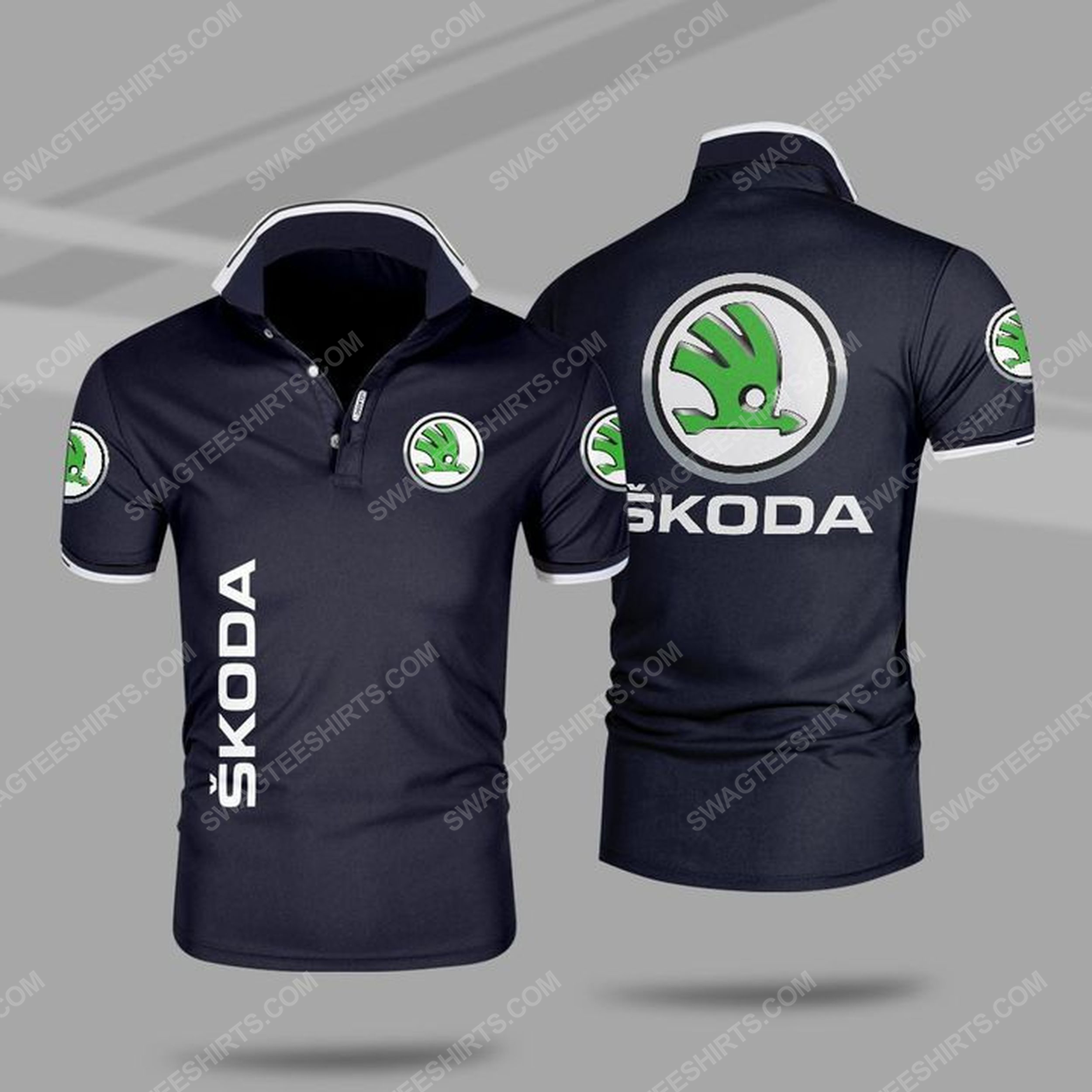 The skoda auto symbol all over print polo shirt - navy 1 - Copy