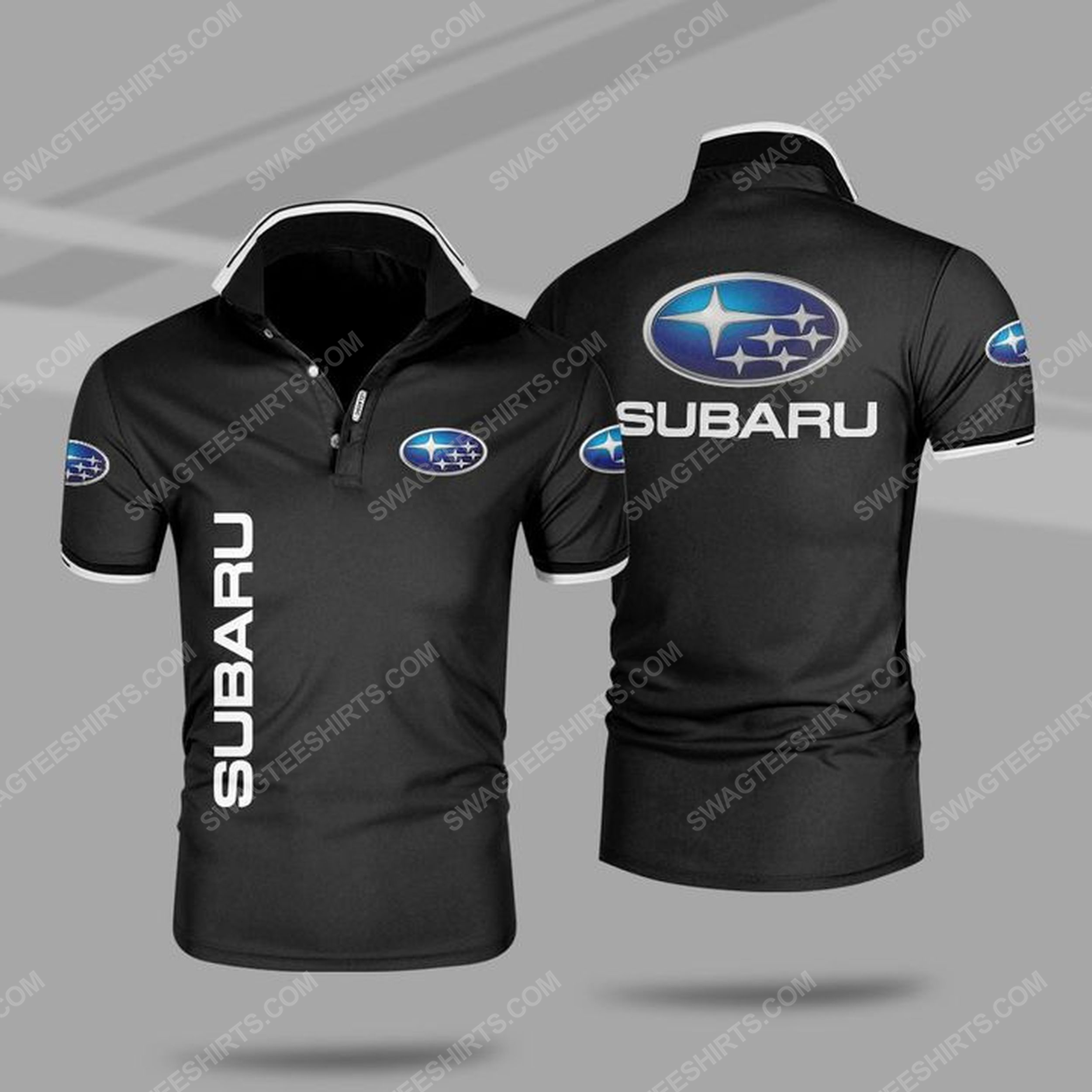 The subaru car symbol all over print polo shirt - black 1