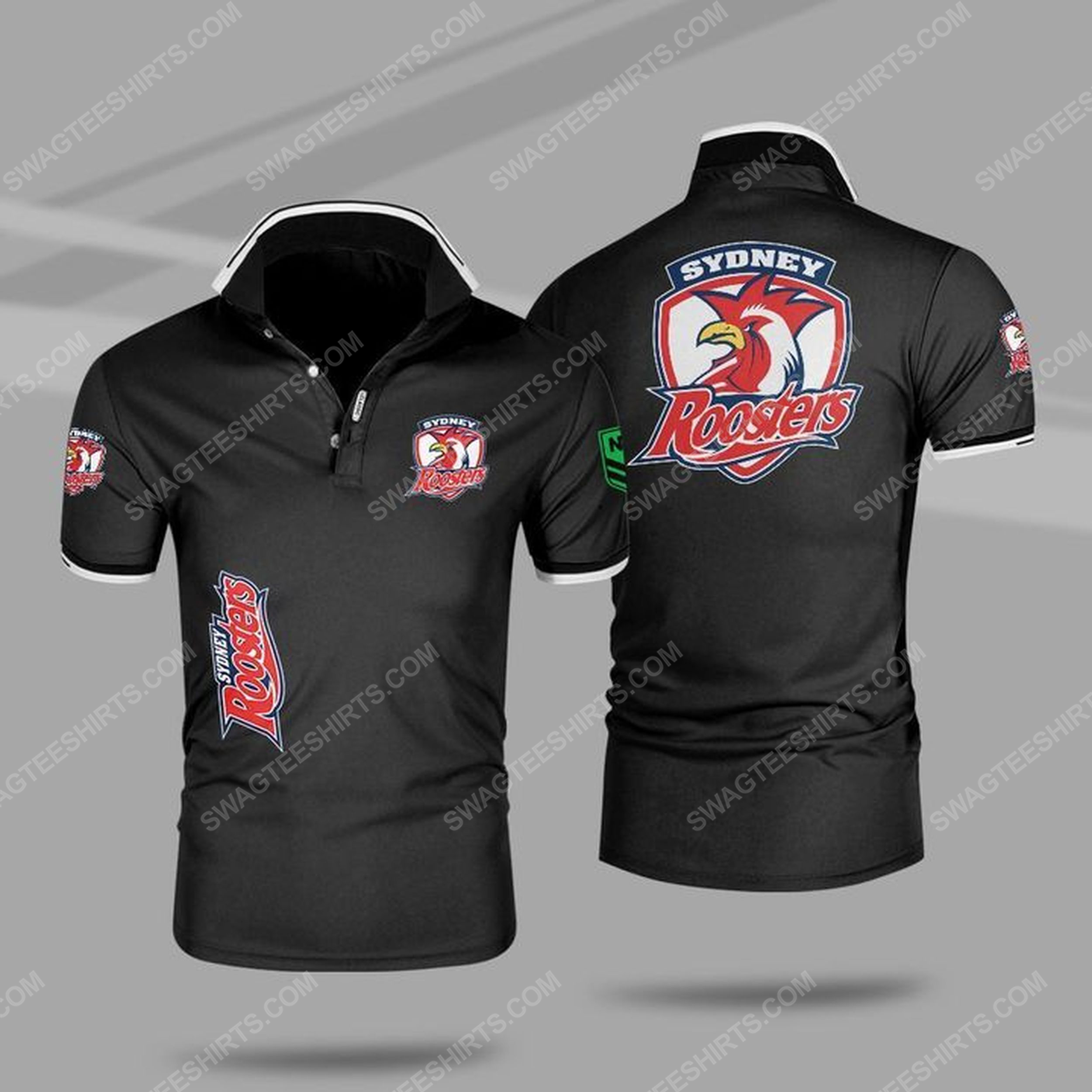The sydney roosters nfl all over print polo shirt - black 1