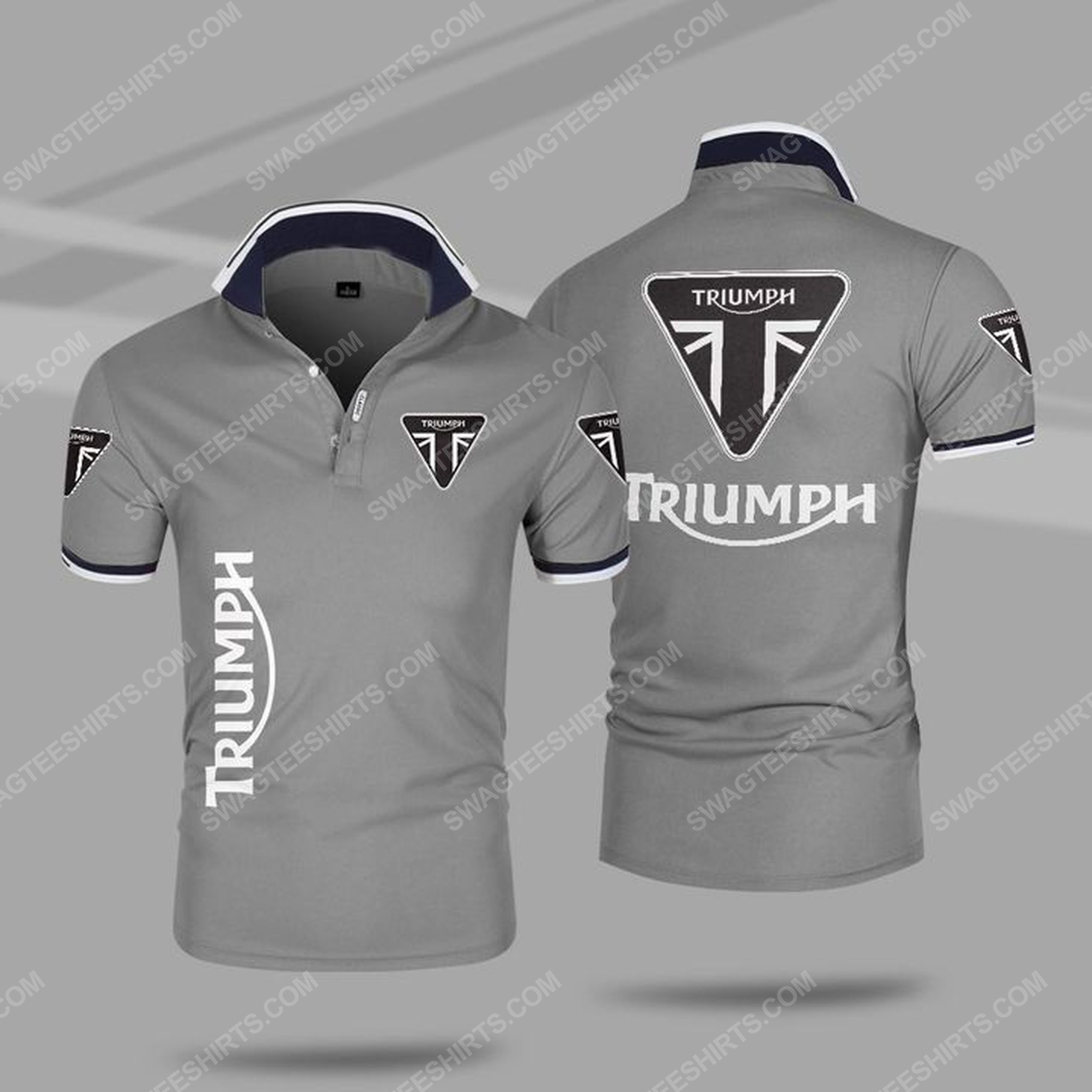 The triumph car symbol all over print polo shirt - gray 1