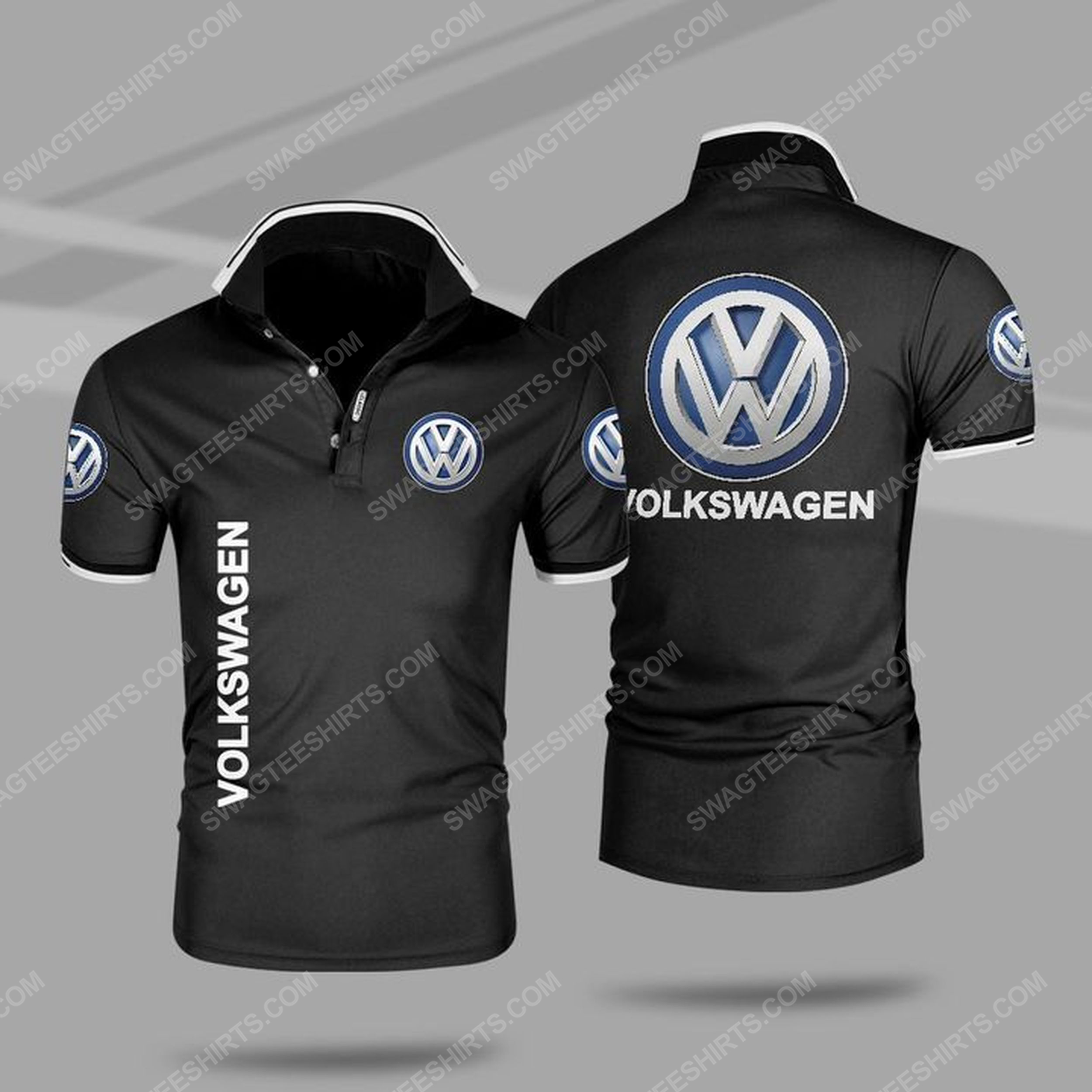 The volkswagen car symbol all over print polo shirt - black 1