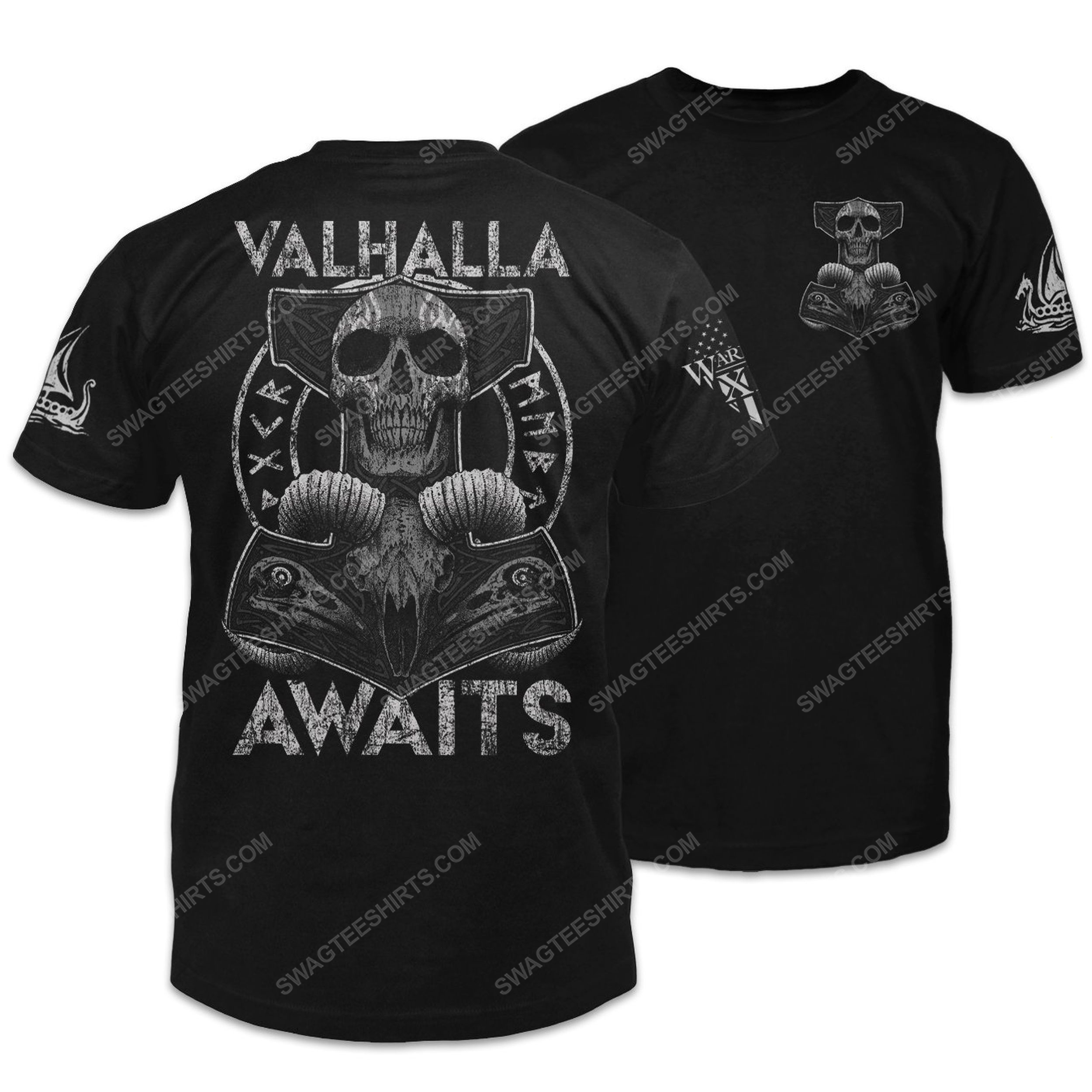 Viking thor's hammer skull valhalla awaits shirt 2(1)