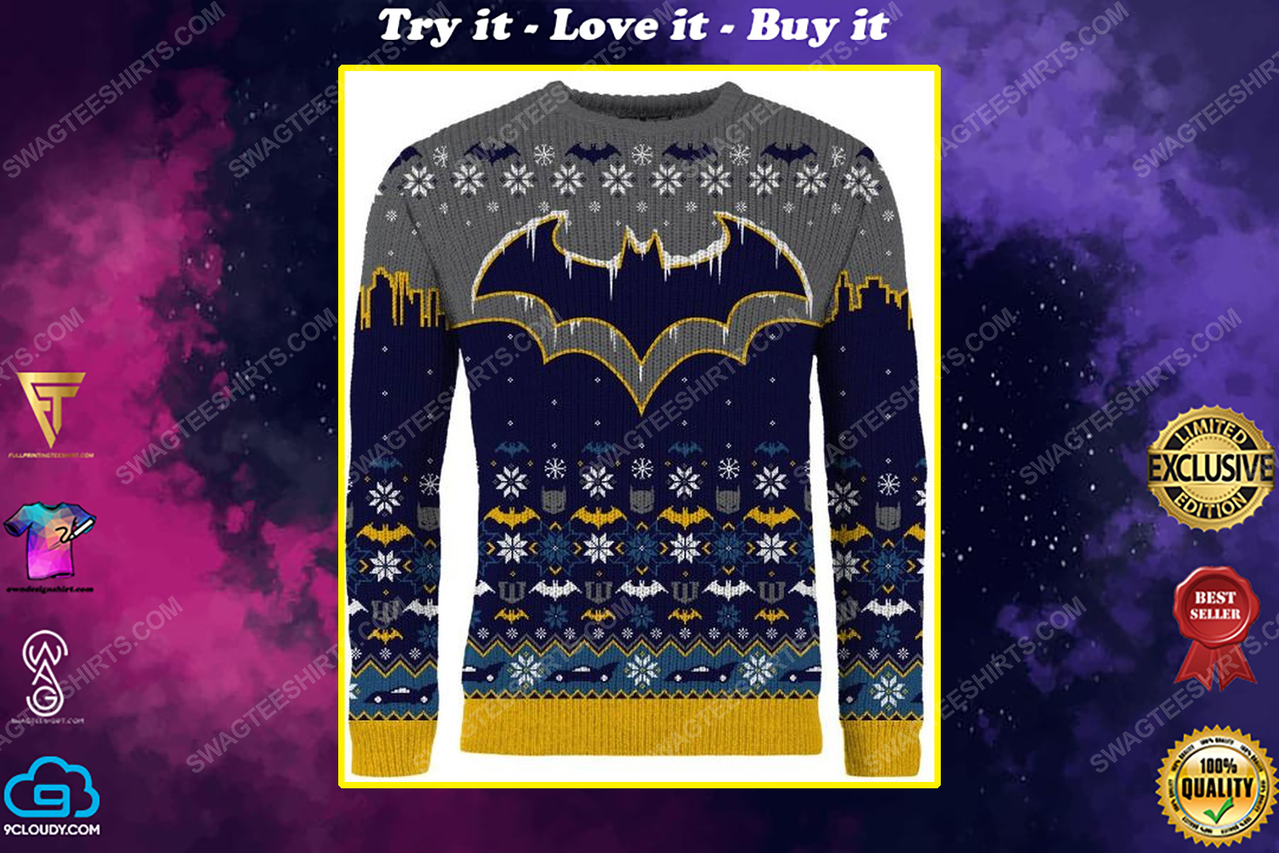 Batman symbol full print ugly christmas sweater