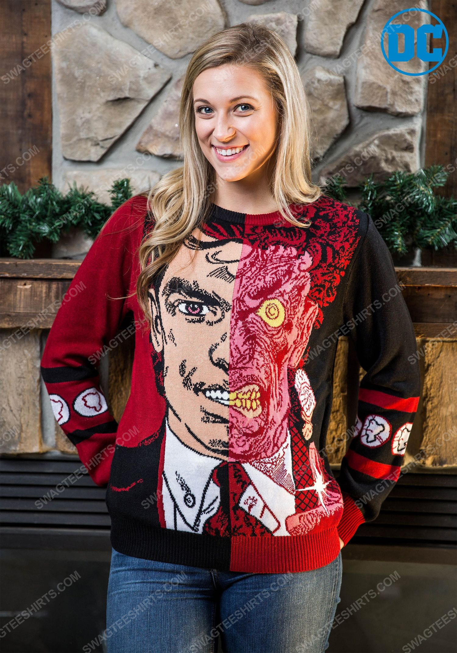 Christmas holiday batman two-face full print ugly christmas sweater 3