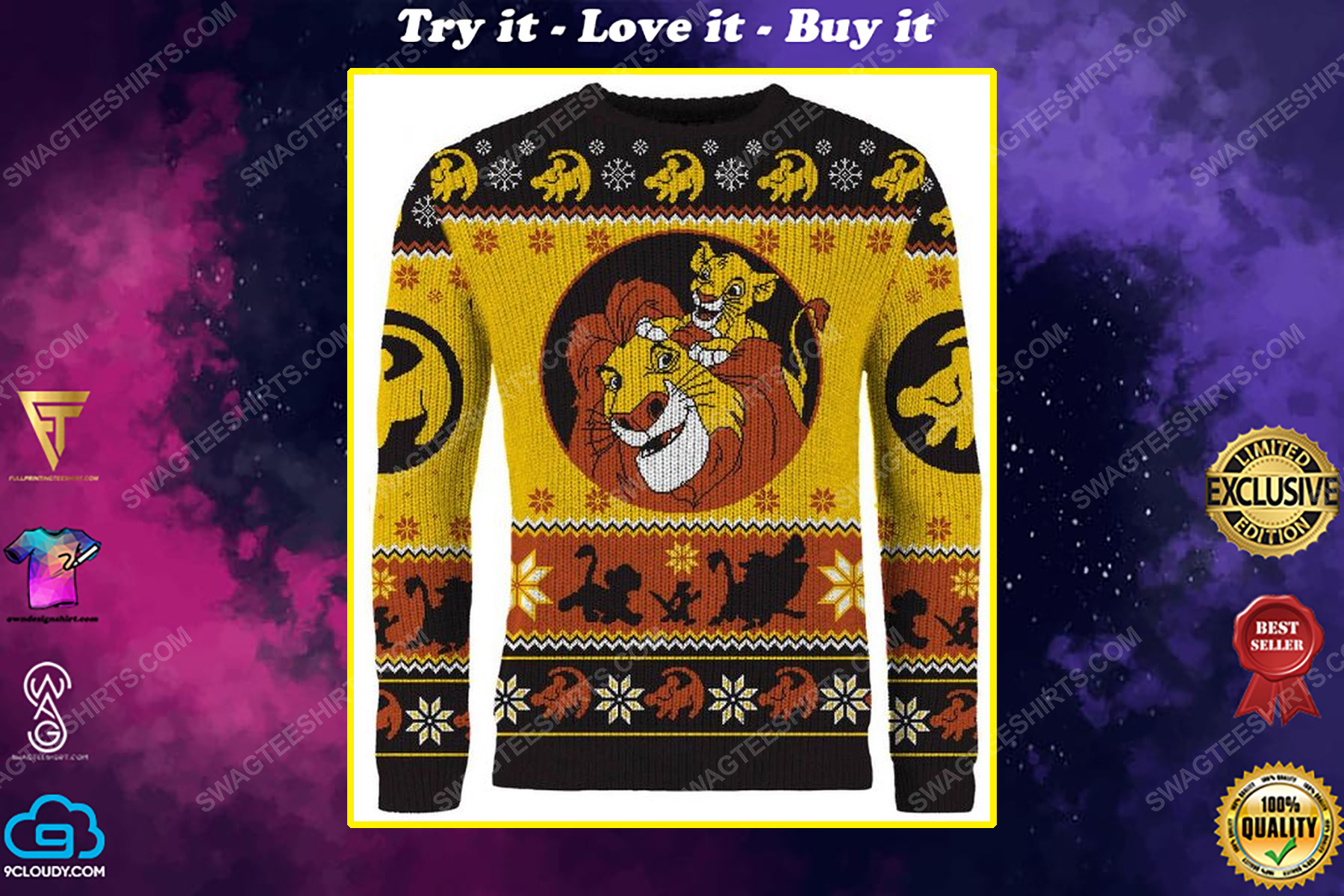Christmas holiday lion king full print ugly christmas sweater