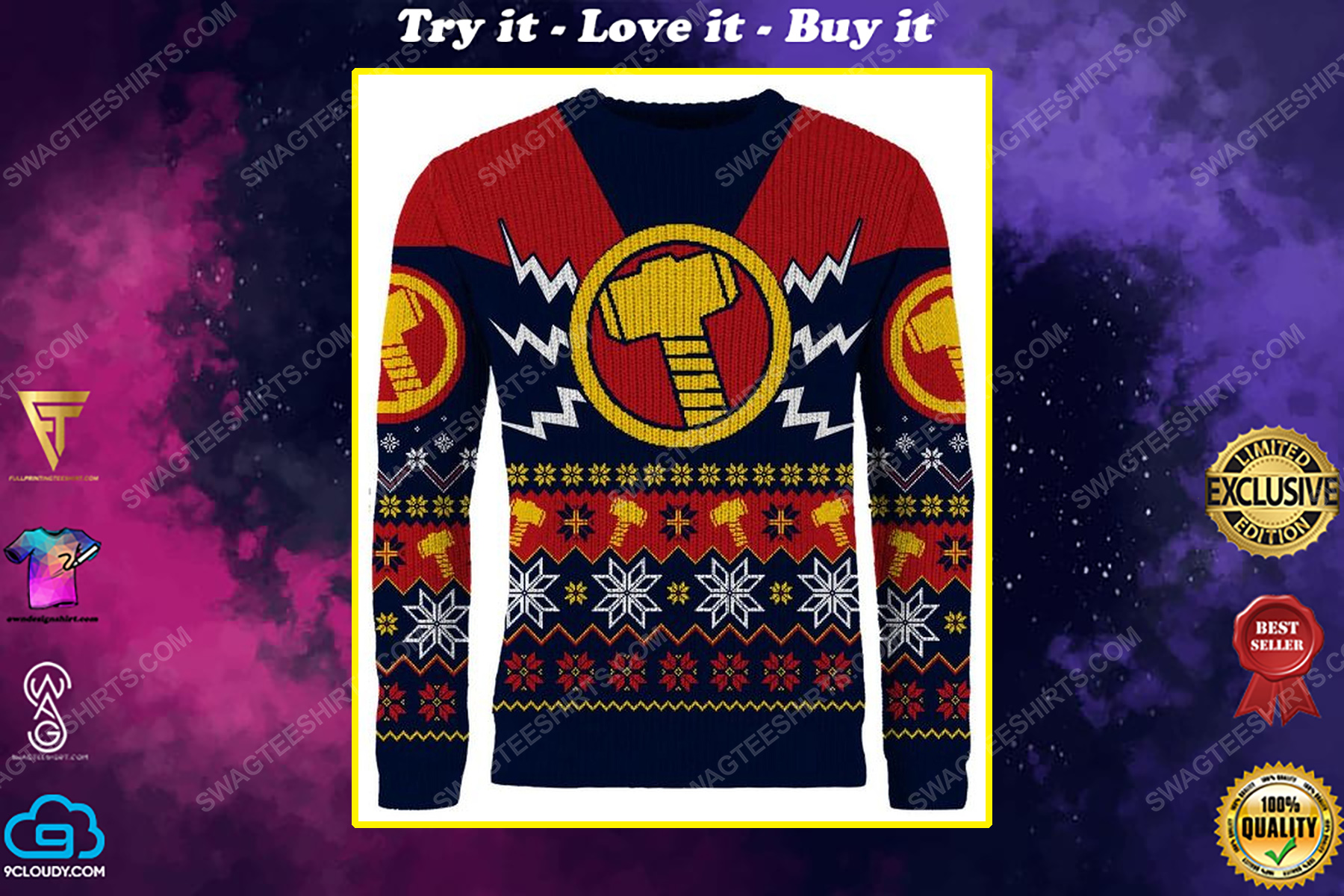 Christmas holiday marvel thor full print ugly christmas sweater