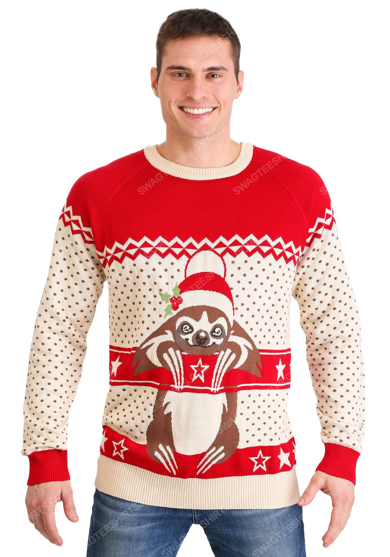 Christmas holiday sloth full print ugly christmas sweater 2