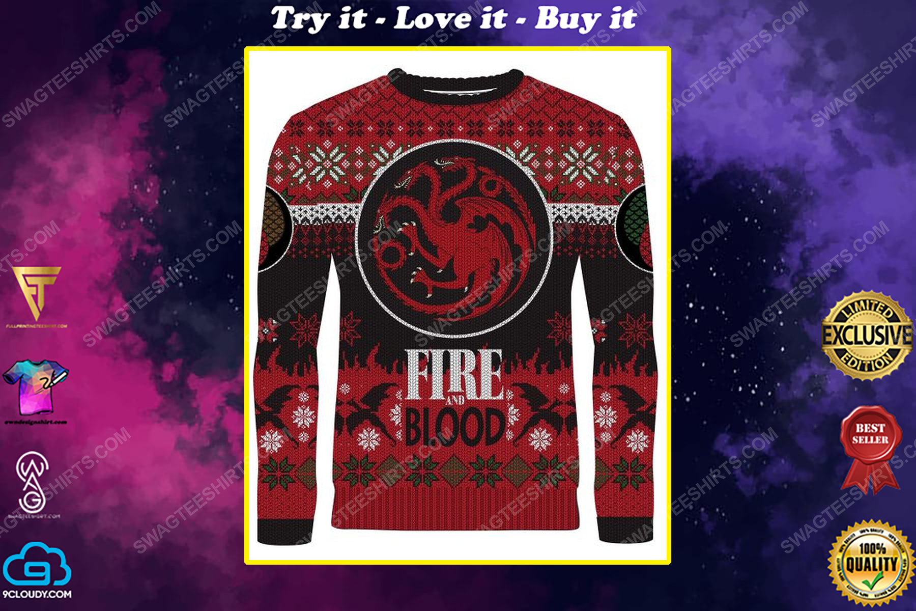 Game of thrones fire and blood targaryen full print ugly christmas sweater