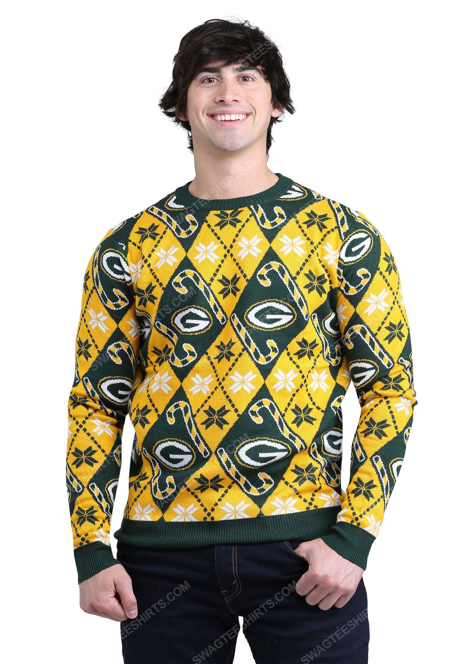 Green bay packers candy cane full print ugly christmas sweater 2