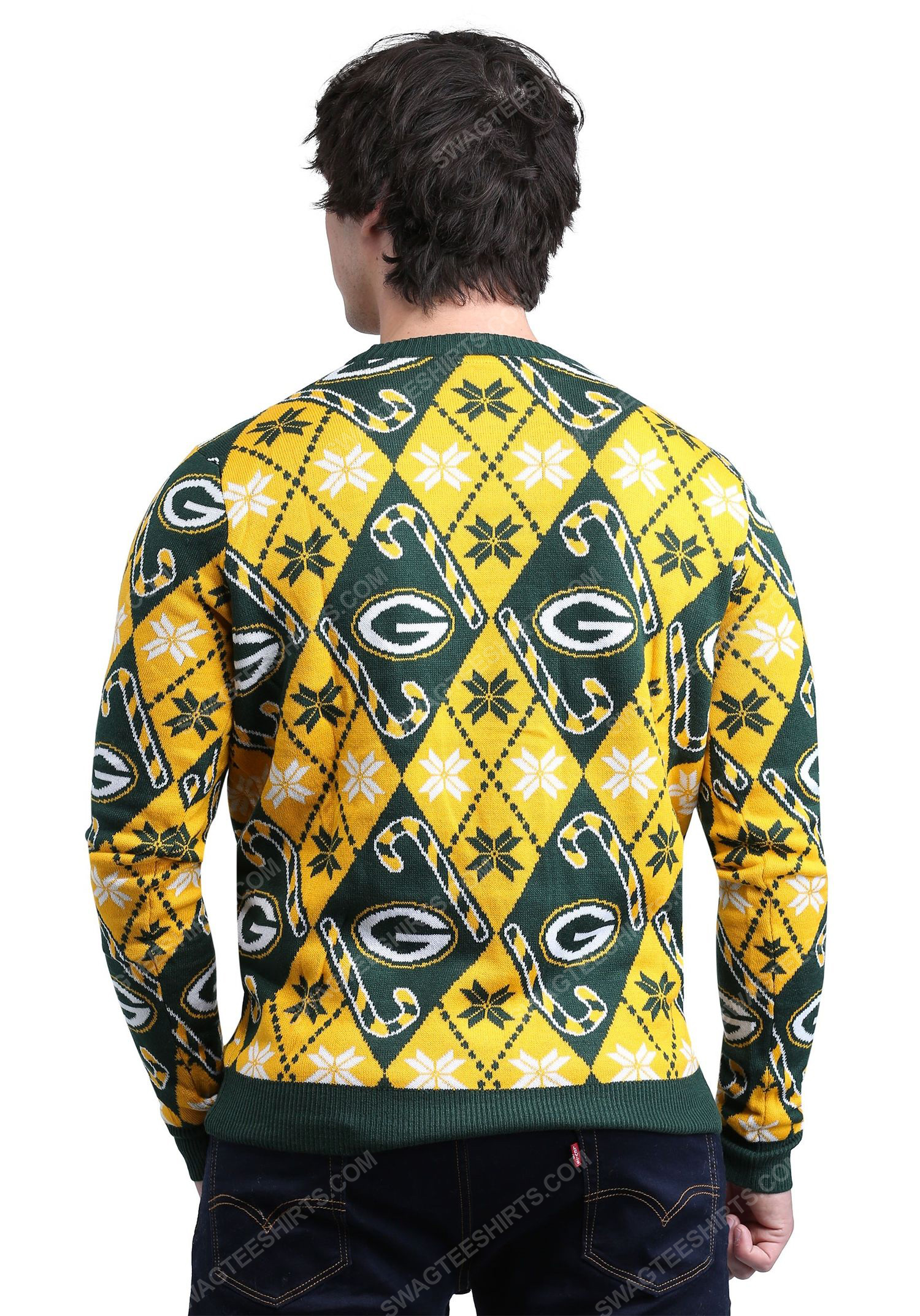 Green bay packers candy cane full print ugly christmas sweater 3 - Copy