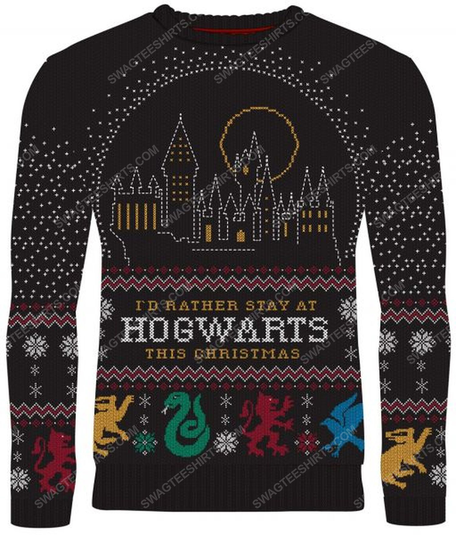 Harry potter i'd rather stay at hogwarts this christmas full print ugly christmas sweater 2 - Copy (2)