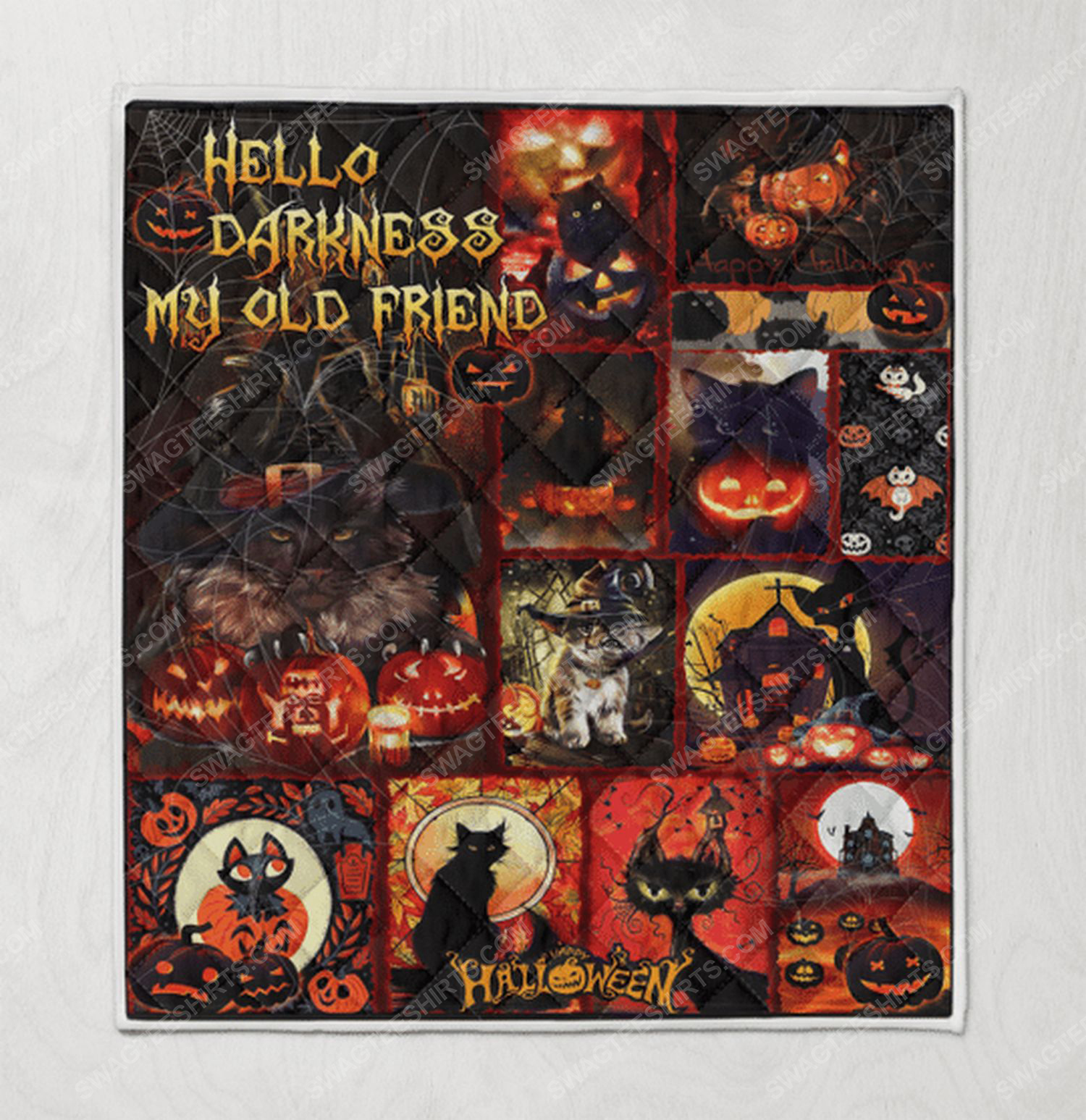 Hello darkness black cat halloween blanket 2