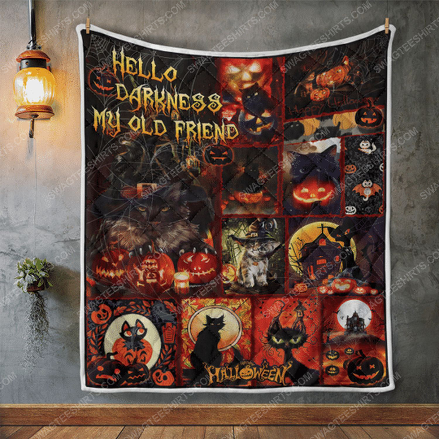 Hello darkness black cat halloween blanket 3