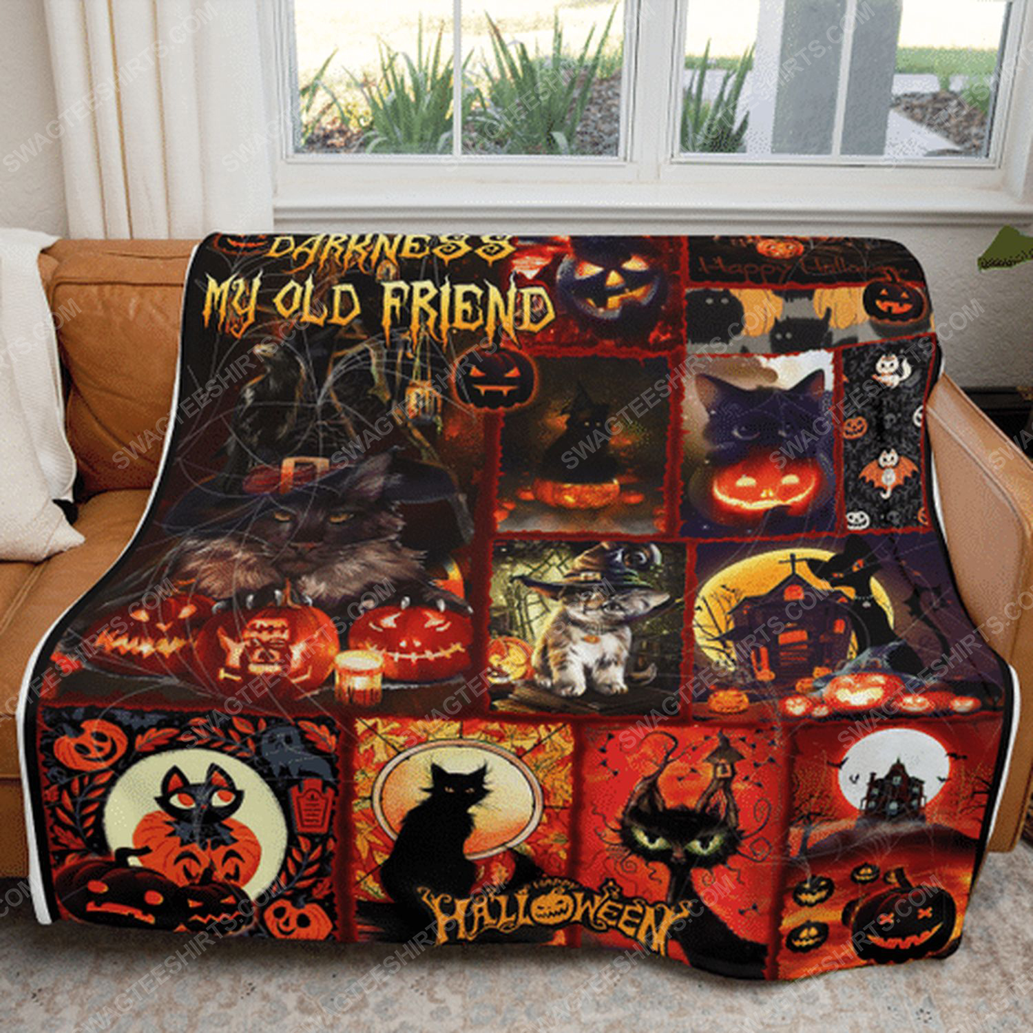 Hello darkness black cat halloween blanket 4