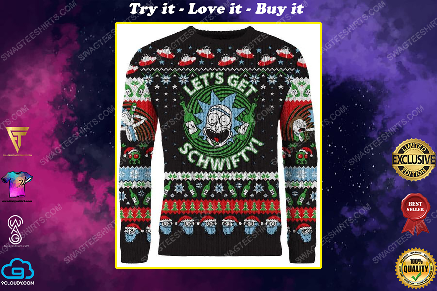 Rick and morty let's get schwifty full print ugly christmas sweater