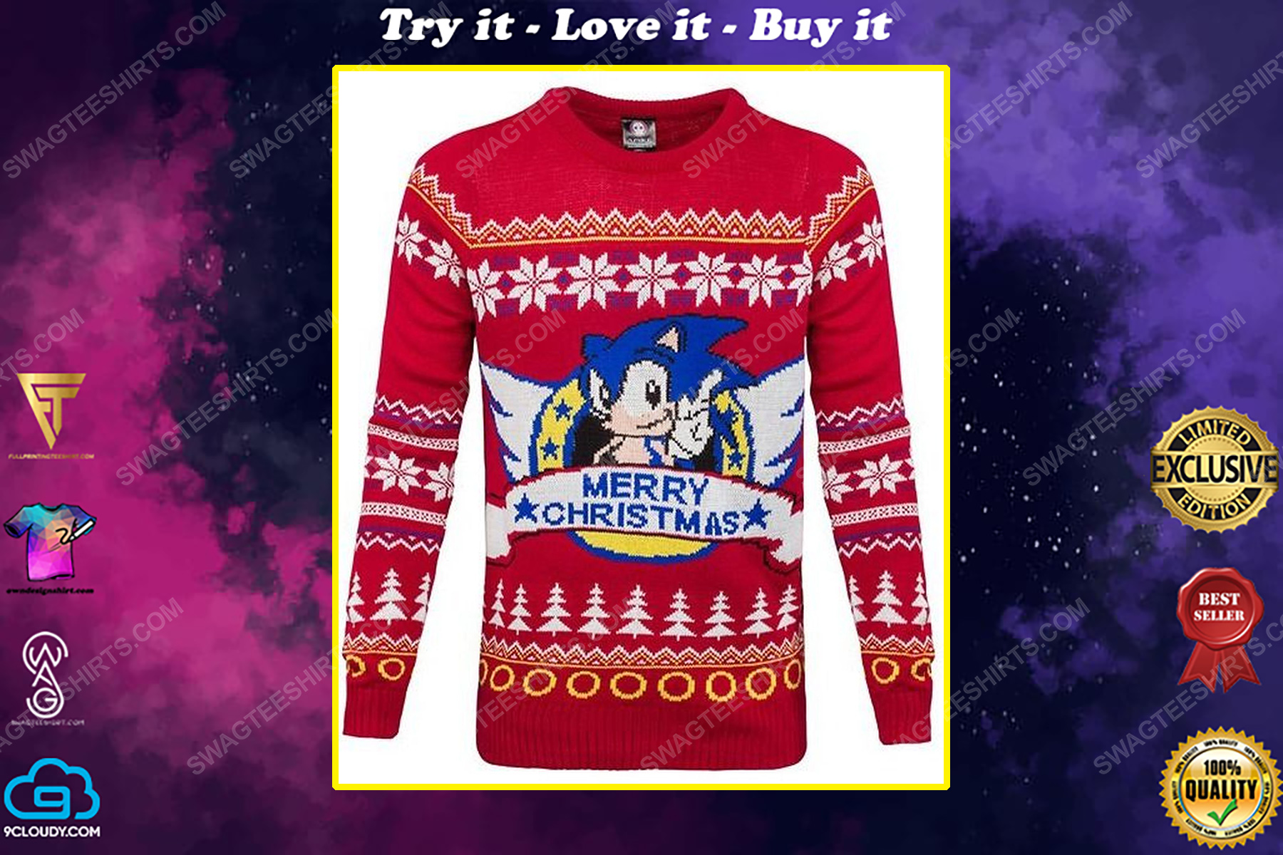 Sonic the hedgehog and merry christmas full print ugly christmas sweater