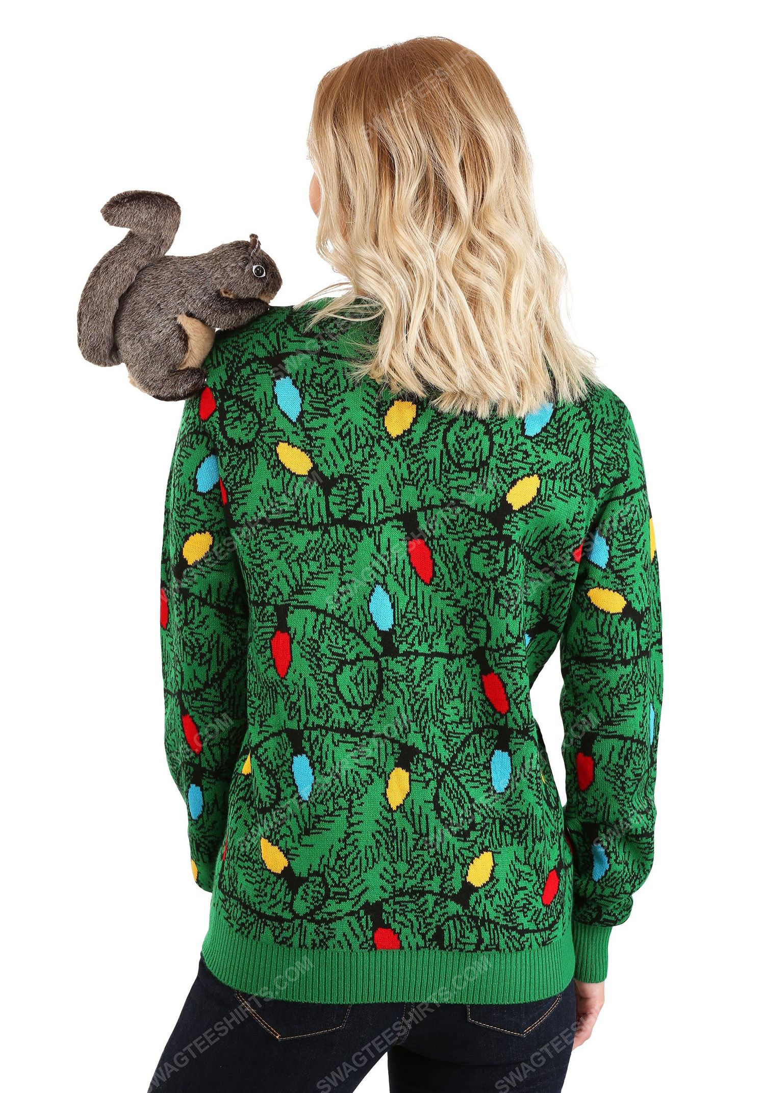 Squirrel in the christmas tree full print ugly christmas sweater 4