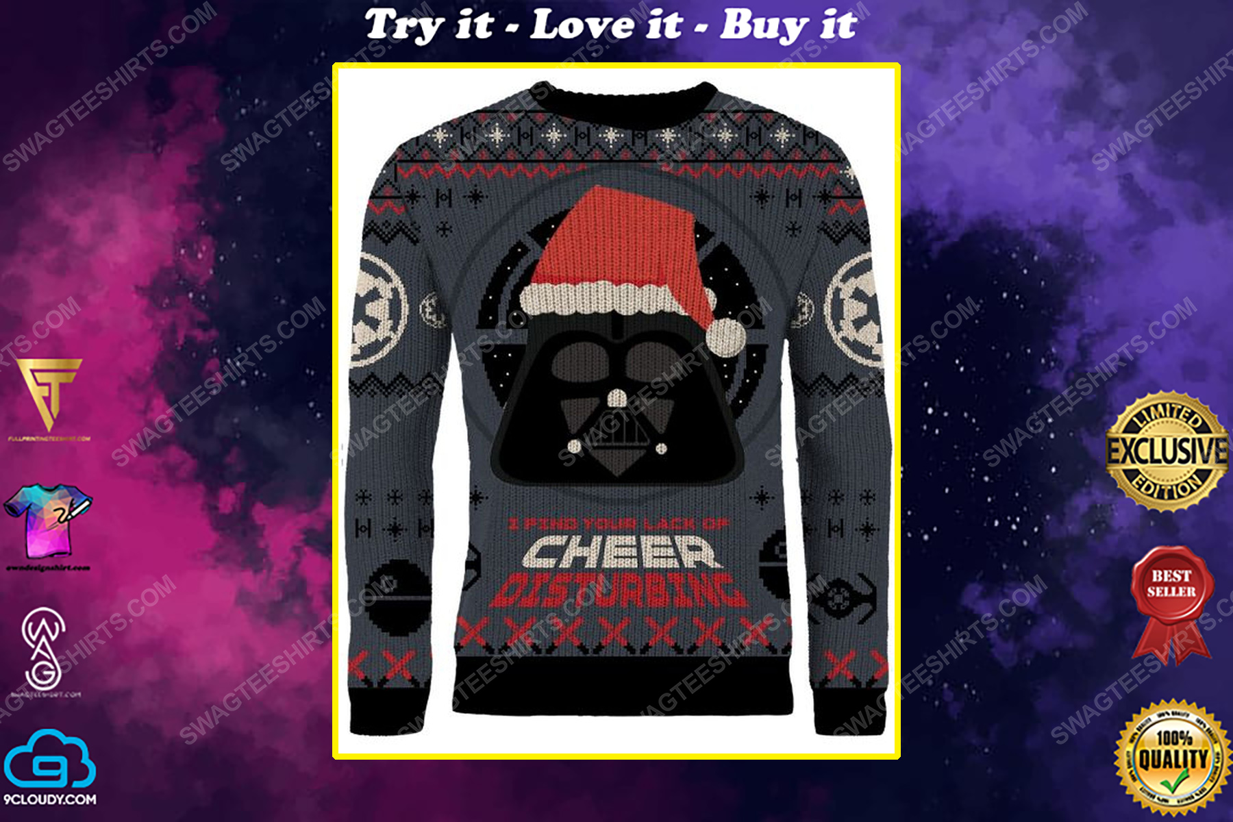 Star wars i find your lack of cheer disturbing full print ugly christmas sweater