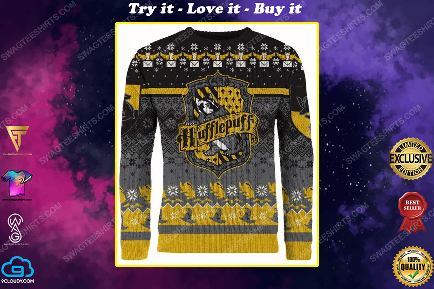 The hufflepuff harry potter full print ugly christmas sweater