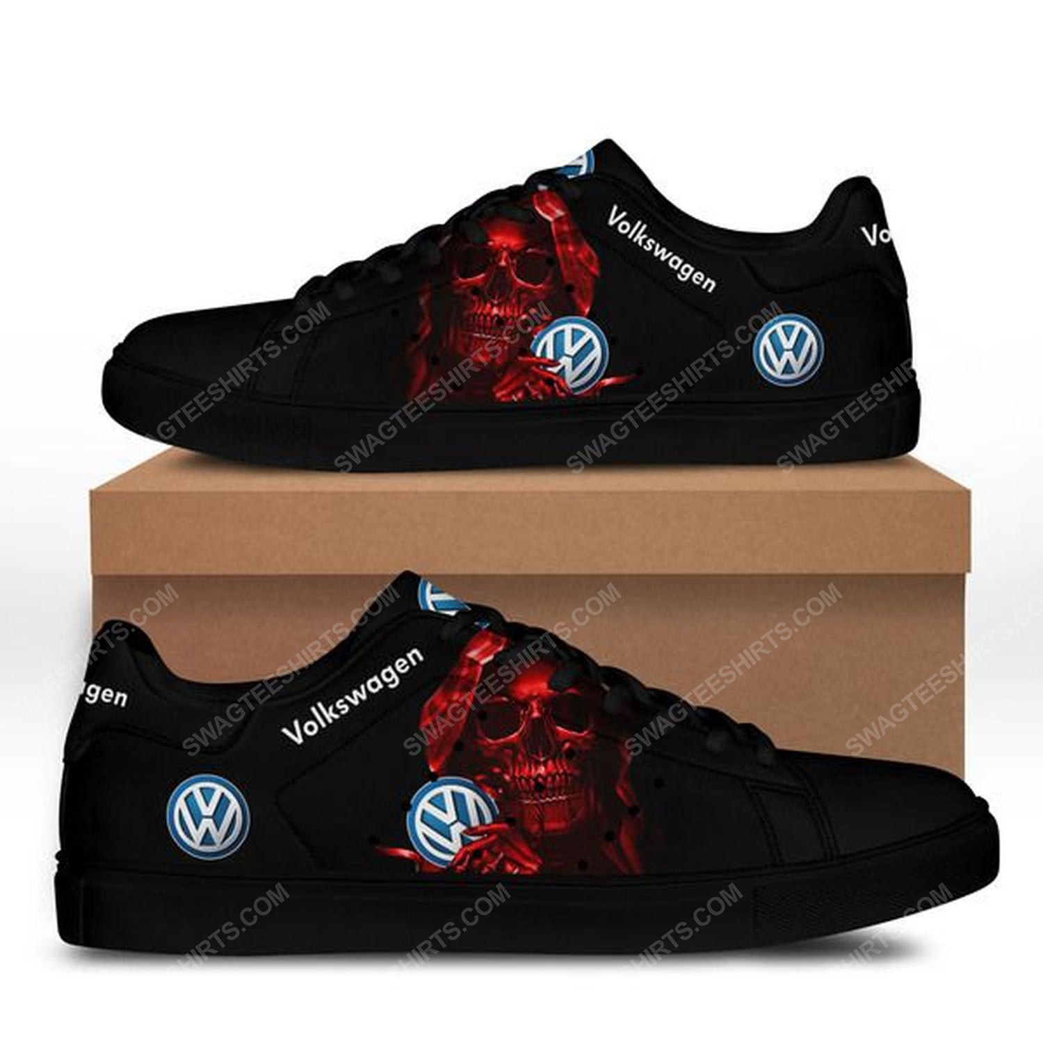 The red skull with volkswagen logo stan smith shoes - black 1