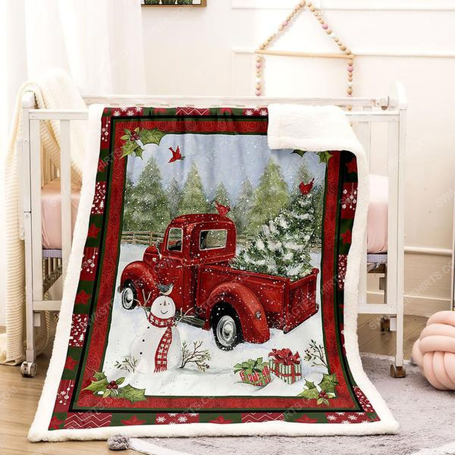 Vintage red truck christmas blanket 2 - Copy (2)