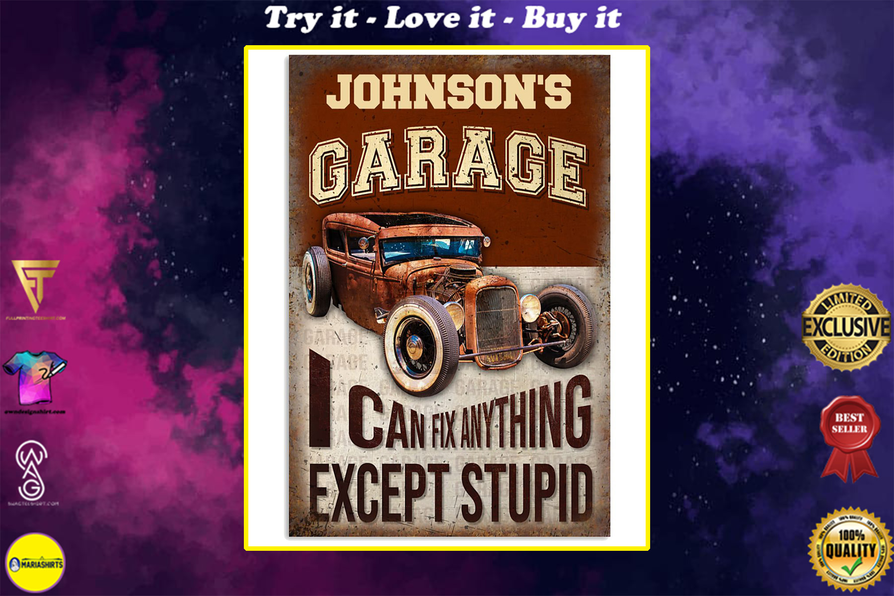 custom your name garage i can fix anything vintage poster
