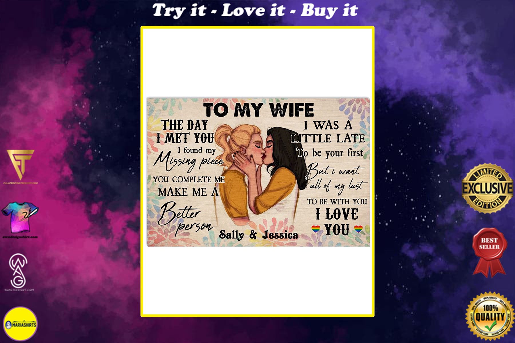 custom your name lesbian couple to my wife to be with you i love you poster
